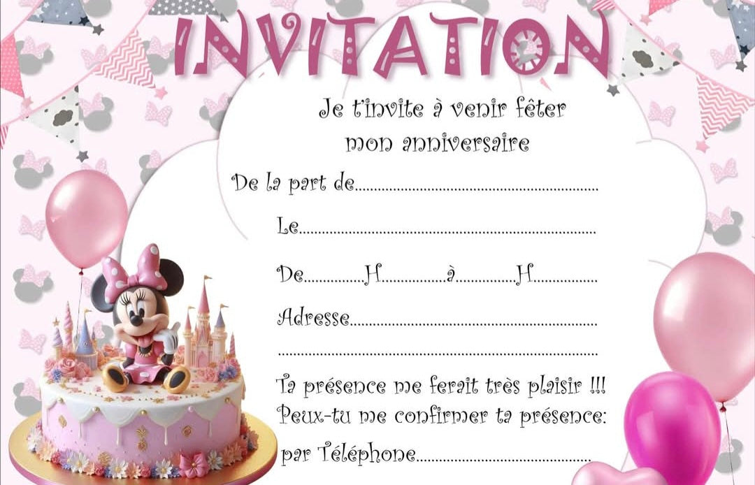 Lot de 10 Cartes d'invitation Disney