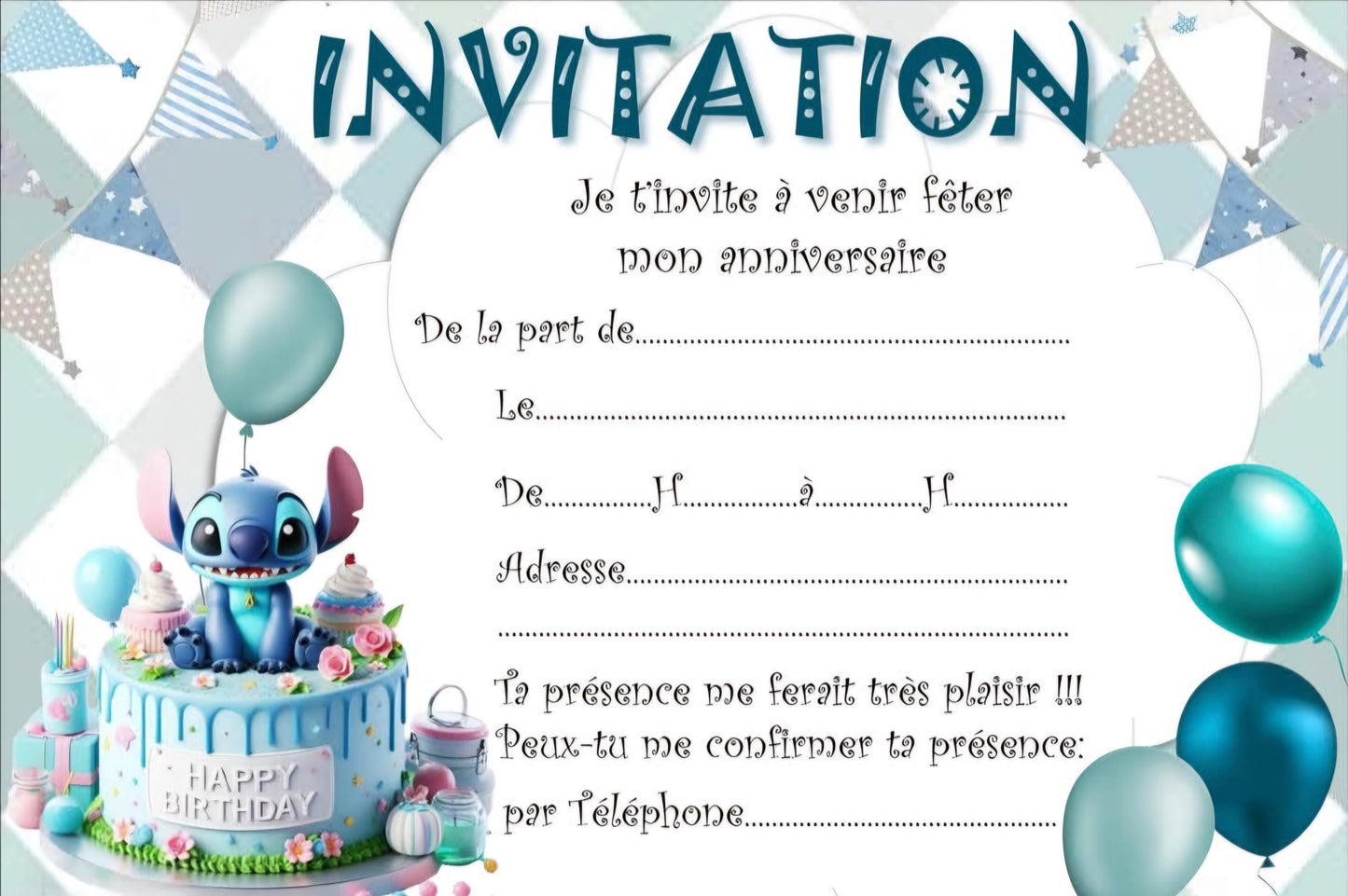 Lot de 10 Cartes d'invitation Disney