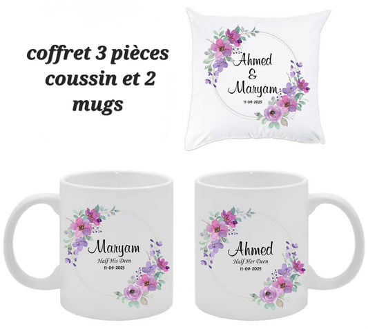 Coffret 2 mugs et 1 coussin